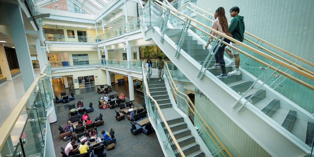 Inside the Atrium building showing the staircases