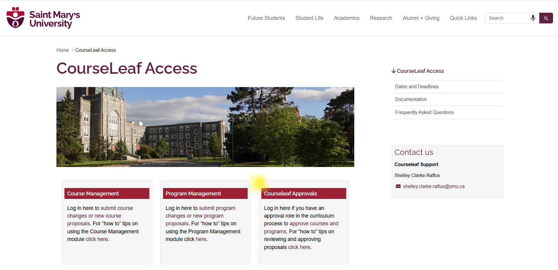 CourseLeaf Access Page