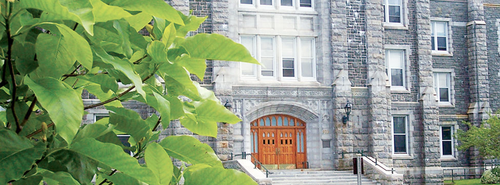 Wooden doors at the McNally Building Entrance