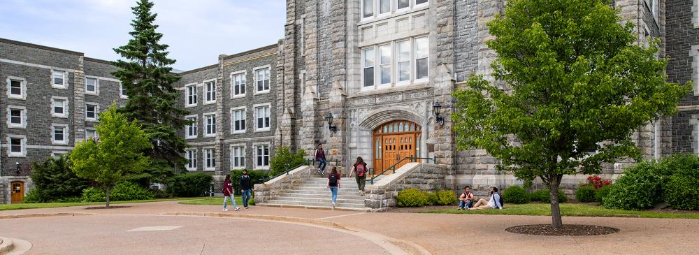 Students walking in and out of the McNally building.